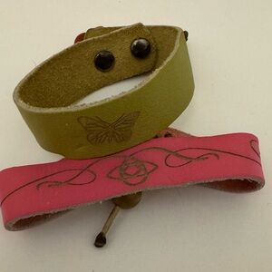 Set of Dillon Rogers Pink and Green Leather Bracelets